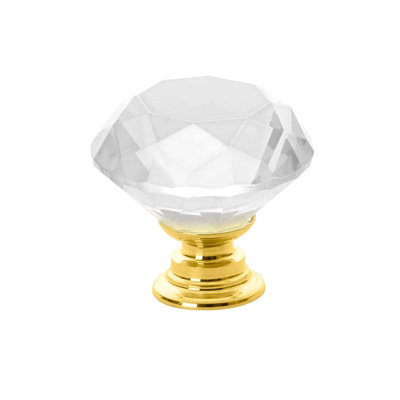 1.3" Diamond Shape Crystal Glass Cabinet Knobs with Golden Base