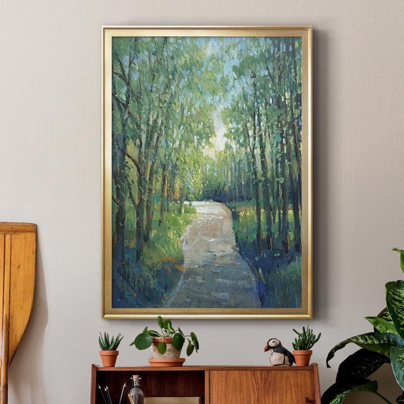 Golden Light Pathway I, reproduction encadrée de qualité supérieure - prête à être accrochée, Or