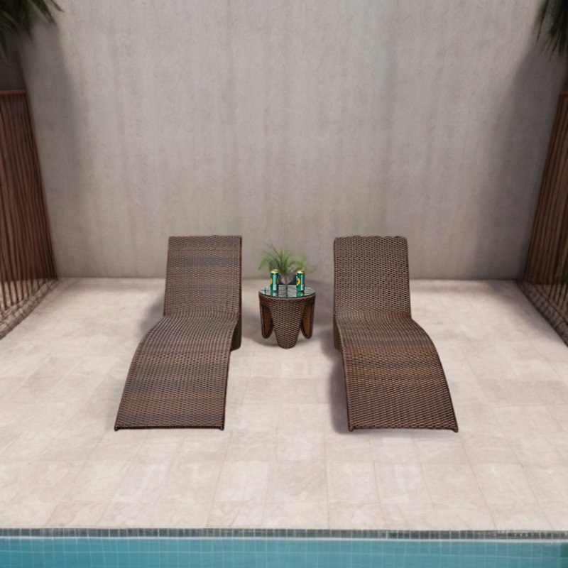 Chaise longue en rotin pour l'extérieur, Brun