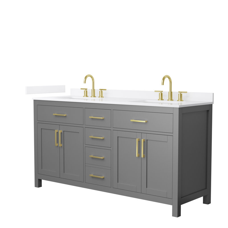 Beckett 66" Freestanding Double Bathroom Vanity with Quartz Top, White Quartz, Matte Black, Dark Gray