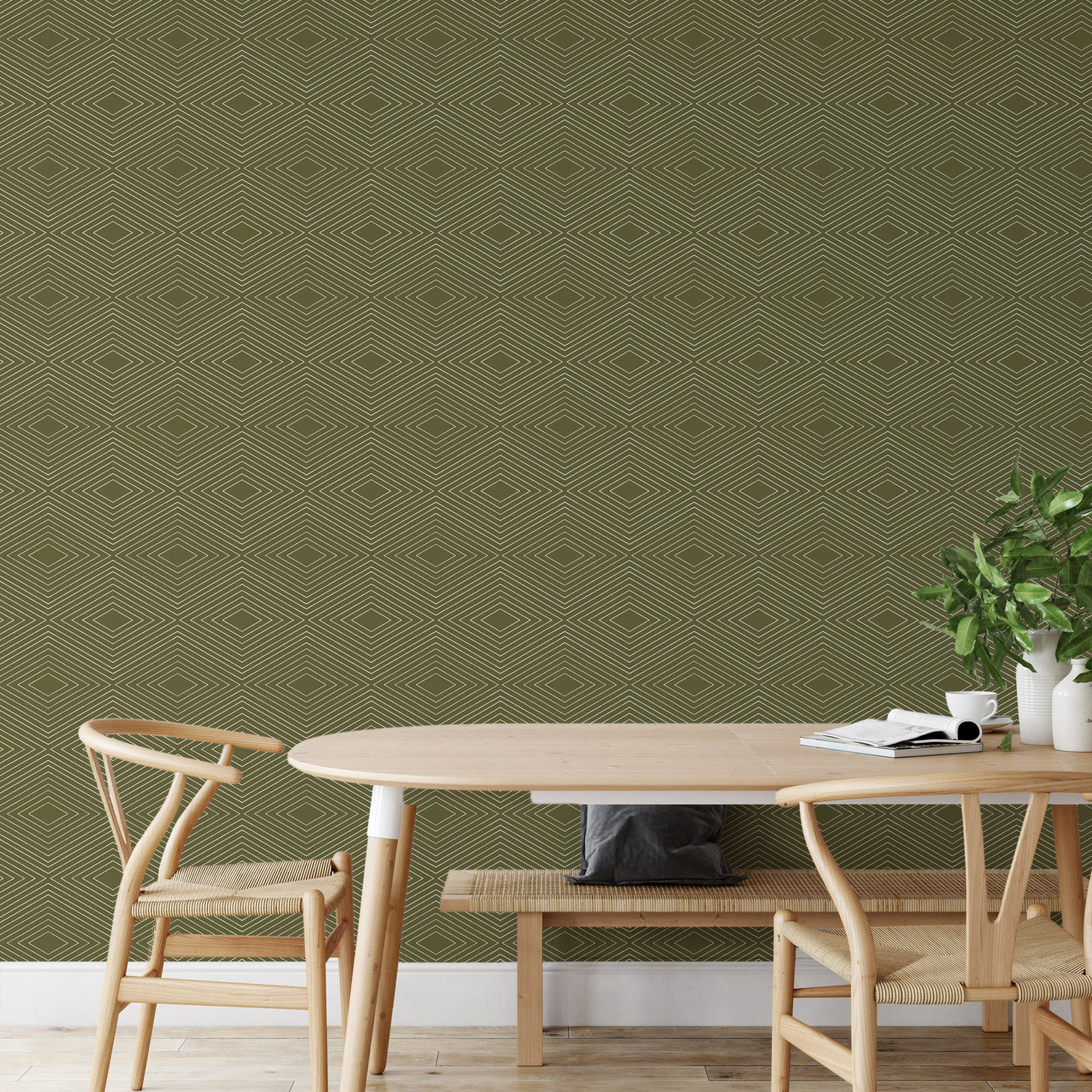 Huron Self-Adhesive Wallpaper Roll, Deep Olive, Faux Grasscloth, Non-pasted