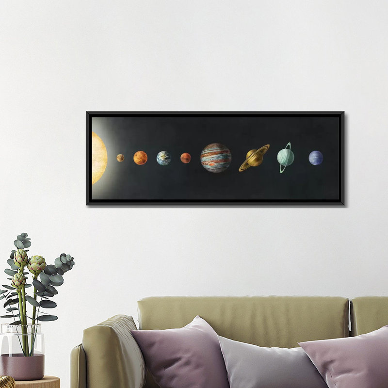 " The Solar System " by Terry Fan, 12" H x 36" W x 1.5" D, Black Framed Canvas