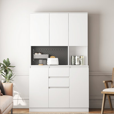 74" Freestanding Kitchen Buffet With Charging, Modern Sideboard, Pantry Cupboard Storage For Cabinet - Charging Station And Everything