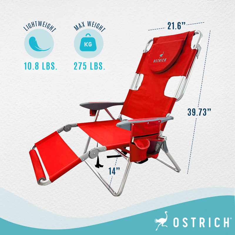 Ostrich The Backpack 3N1 Portable Chair Cooler Bag & Reclining Lounger, Red