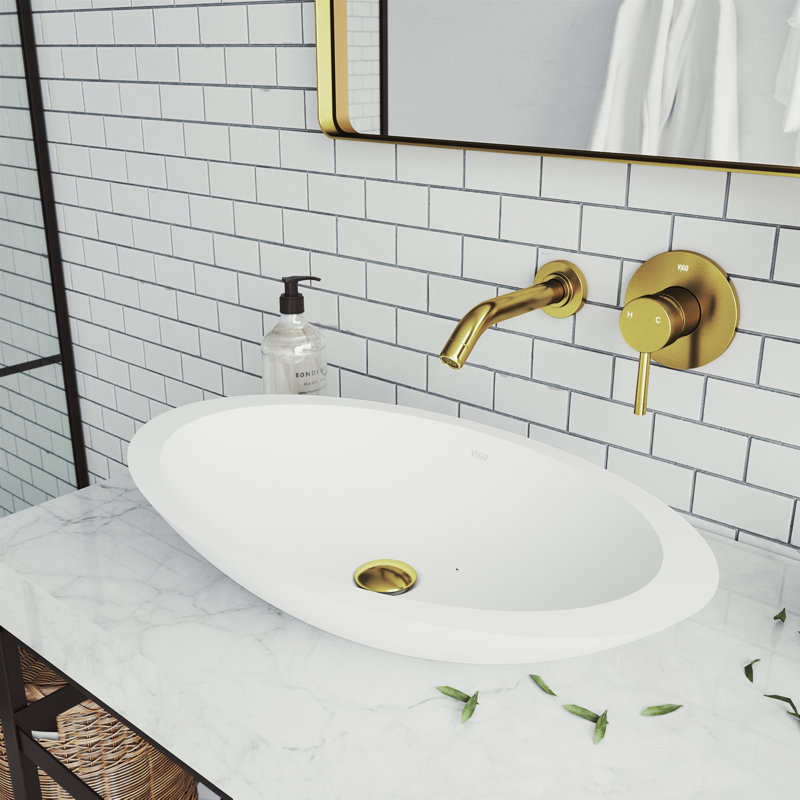 Olus 5" H Single Handle WaterSense Wall Mount Bathroom Faucet, Matte Gold