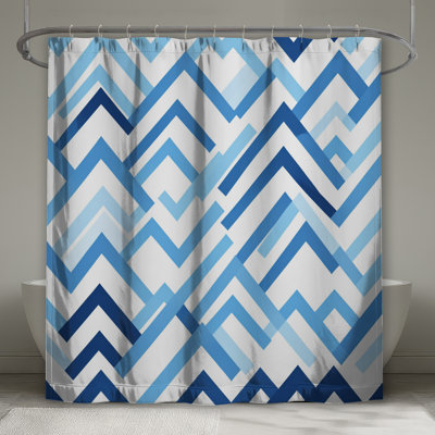 Rideaux de douche à motif de chevrons bleus extra longs