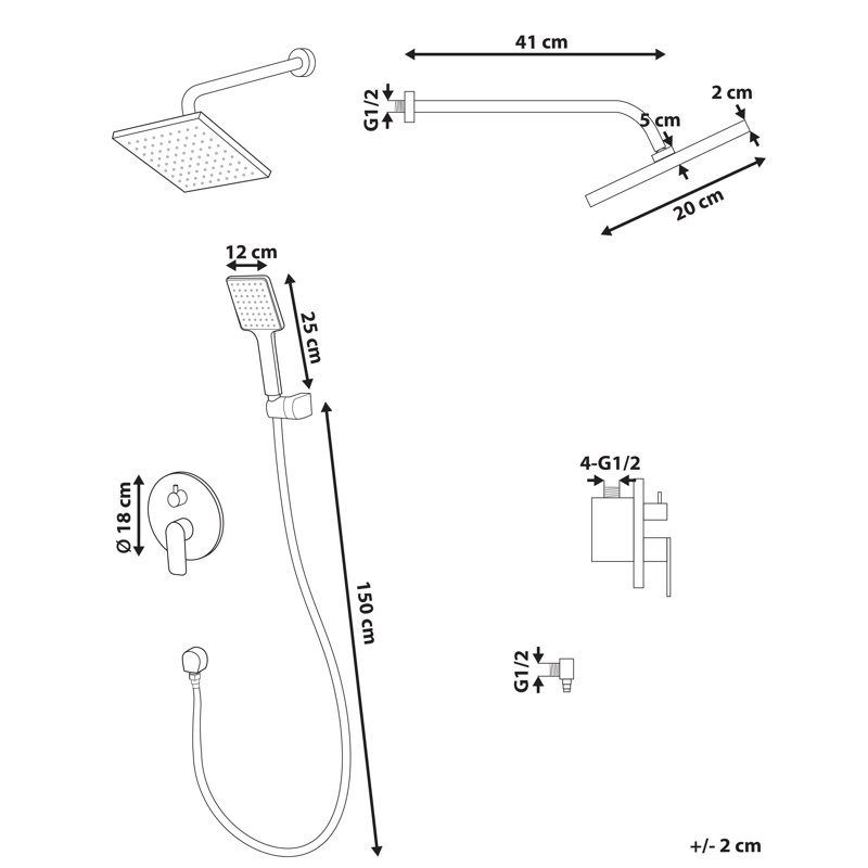 Concealed Shower Set with Rainshower GUARATUBA Black, Chrome