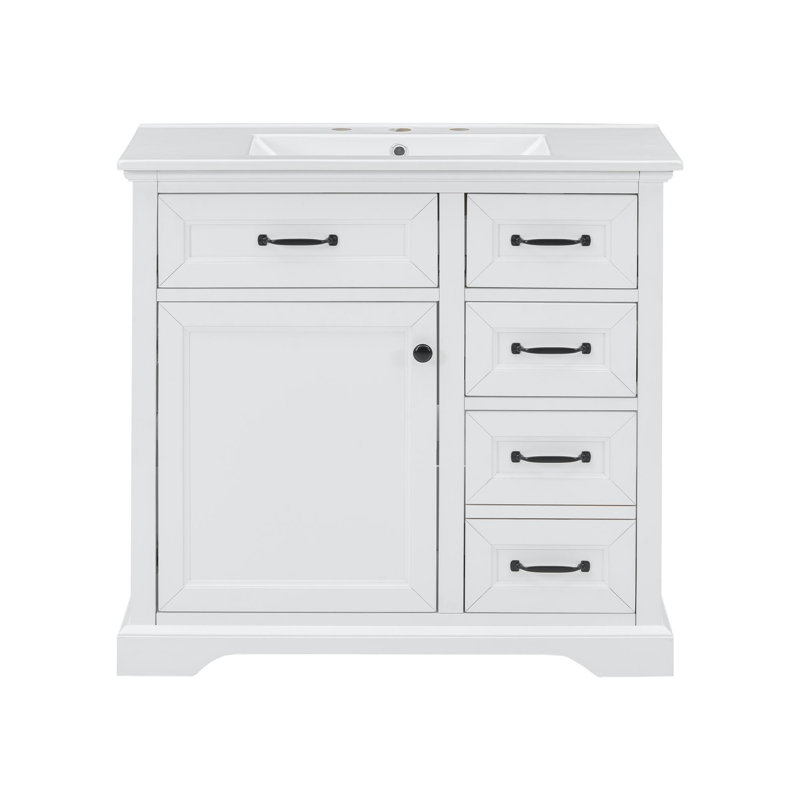 36"Freestanding Bathroom Vanity with Ceramic Sink, White/Black