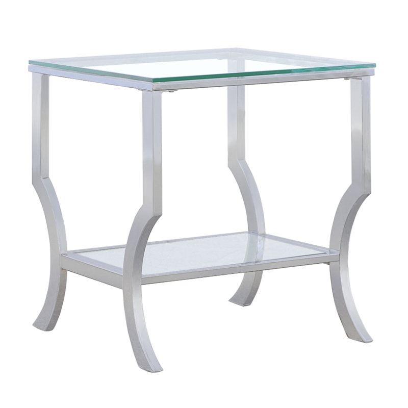 Table de bout carrée en verre avec finition réfléchissante, idéale pour différents styles de meubles, avec une surface de 22 pouces de haut et un design élégant,