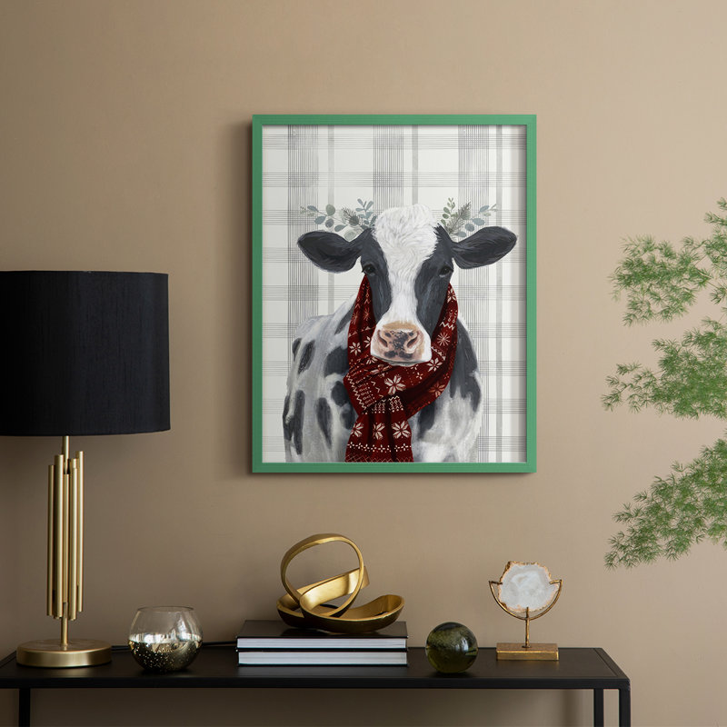 Yuletide Cow I, reproduction encadrée - bois massif, H 15 po x l 12 po, Vert