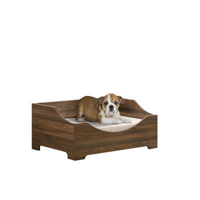Brown Alder Wood Finish Modern Comfy Pet Bed with Cushion