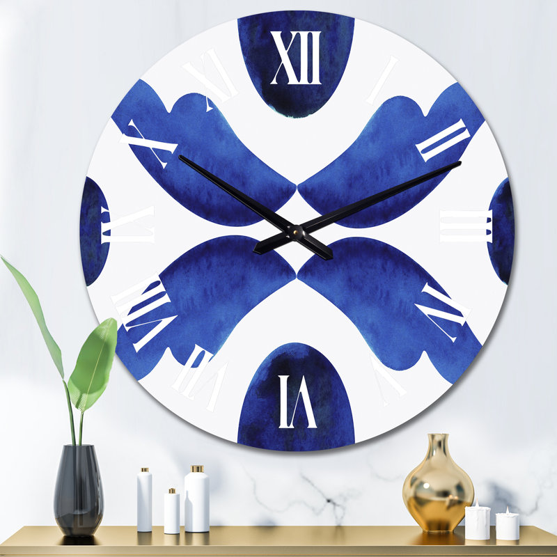 Horloge murale moderne avec lunes bleues et gouttes abstraites, Moyen