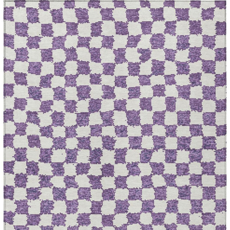 Tapis extérieur lavable à motif géométrique mauve et ivoire 3 pi x 5 pi