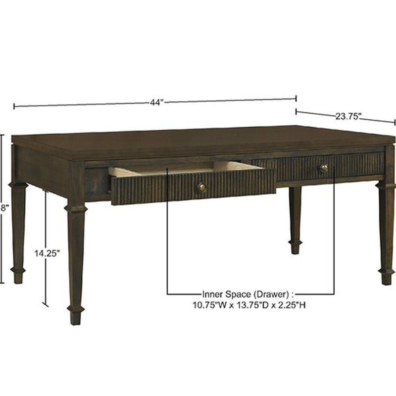 Table basse classique brun foncé avec rangement et pieds à 2 tiroirs