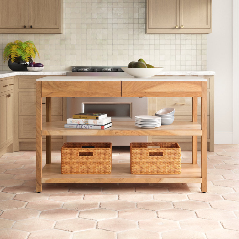 Alida Marble Top Prep Table, Smoked Acacia