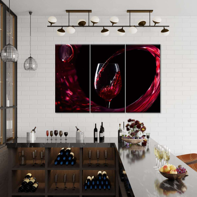 Ensemble de 3 pièces de vin rouge sur toile, H 42 po x l 65 po x P 1,25 po