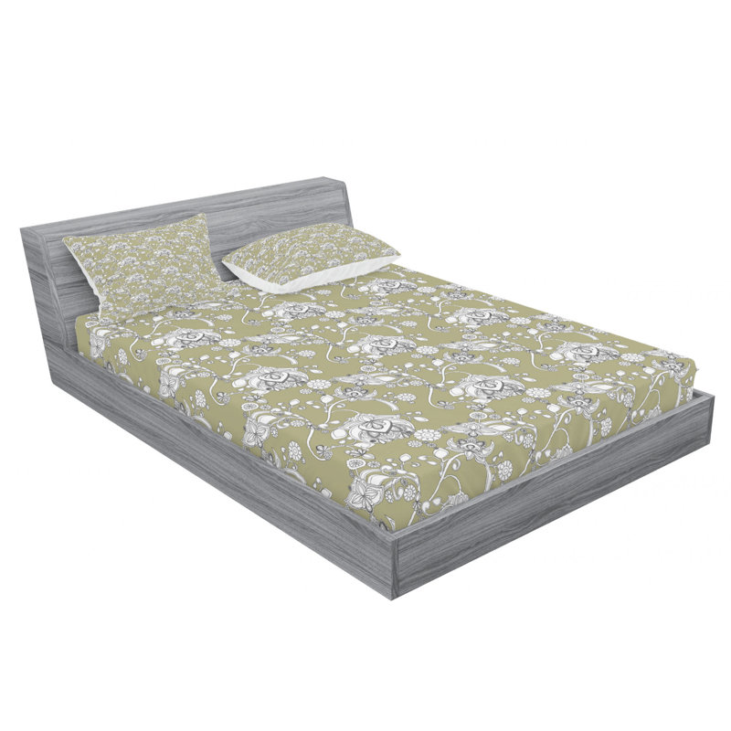 Drap-housse en microfibre Ambesonne, Drap-housse grand avec 2 taies d'oreiller