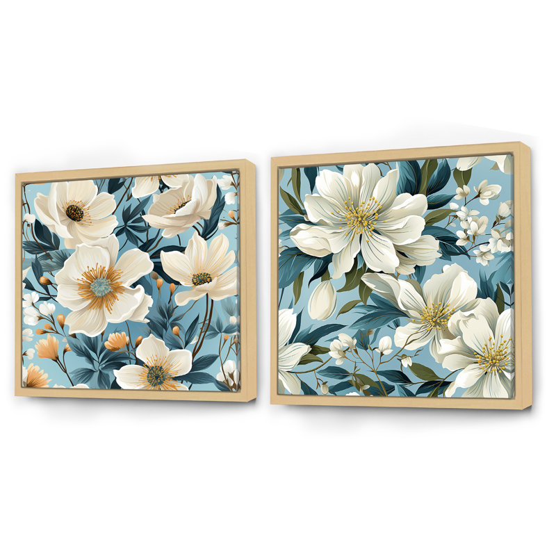 Montclaire - Ensemble de 2 collages floraux carrés, Cadre flottant brun, H 36 po x l 73 po