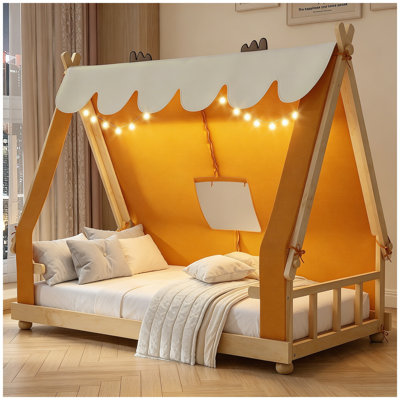 Lit simple avec tente et lumière, blanc