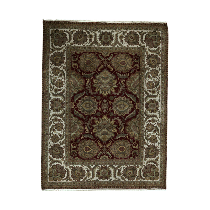 Tapis rouge et ivoire noué à la main de haute qualité
