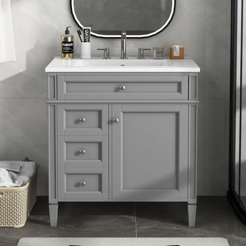 30'' Bathroom Vanity with Top Sink, Gray