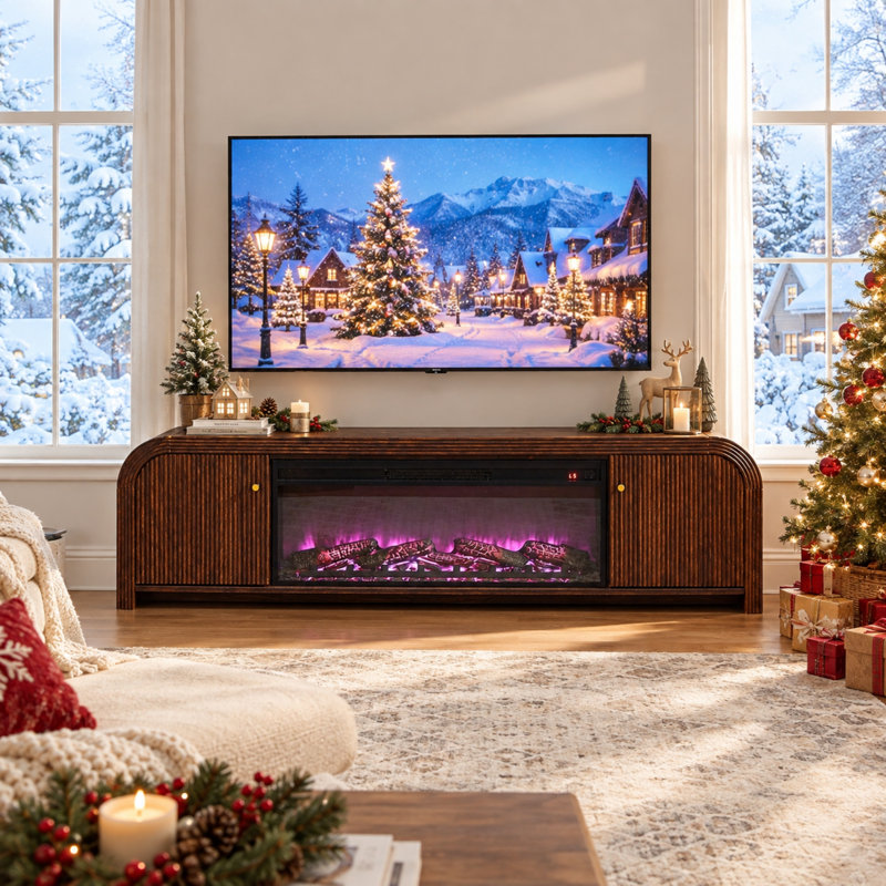 TV Stand Fireplace for TVs up to 78" Fireplace, Dark Walnut