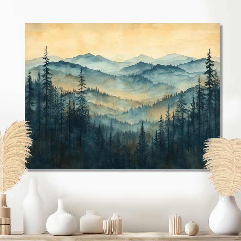 «Mountains Natures Layers In Blue Winter I», art mural montagnes, H 12 po x l 20 po