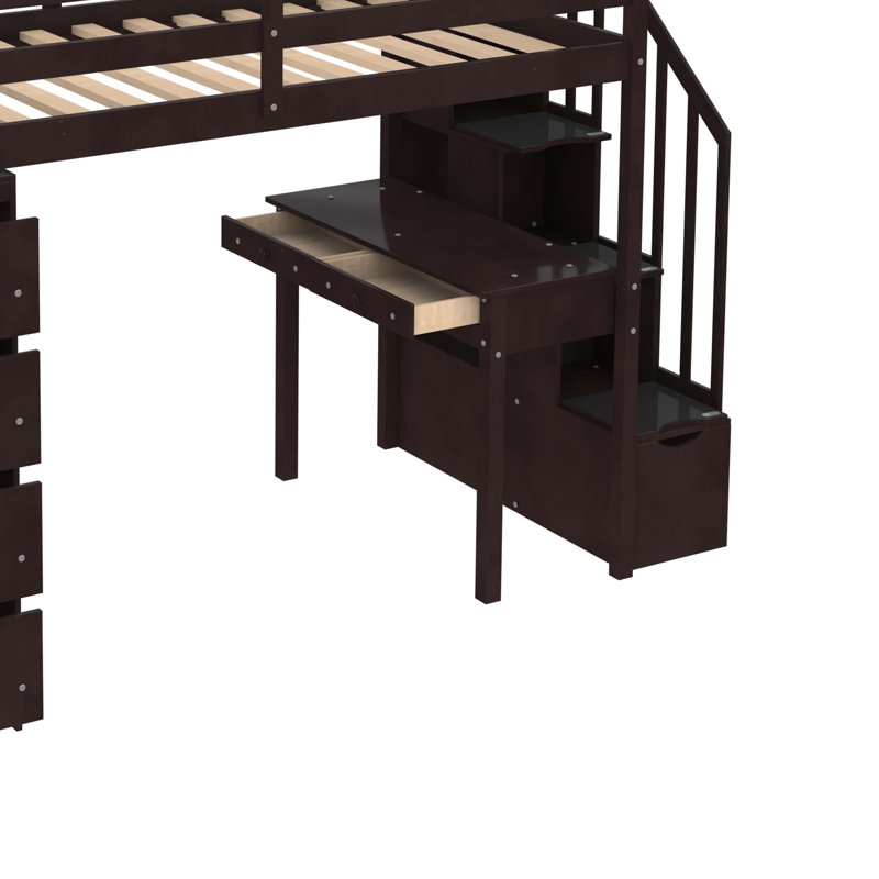 Lit mezzanine simple Putman avec bureau intégré, Espresso