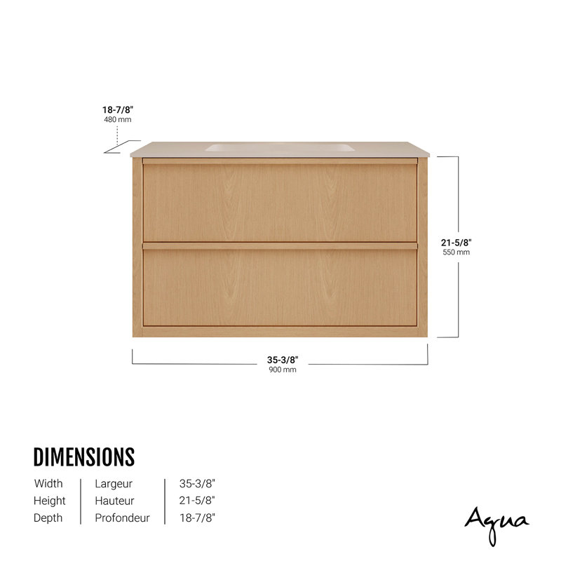 Meuble-lavabo mural 36 po avec 2 tiroirs