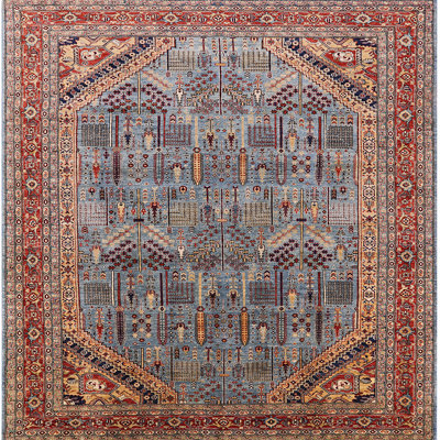 Tapis oriental rouge / bleu clair Rihanne
