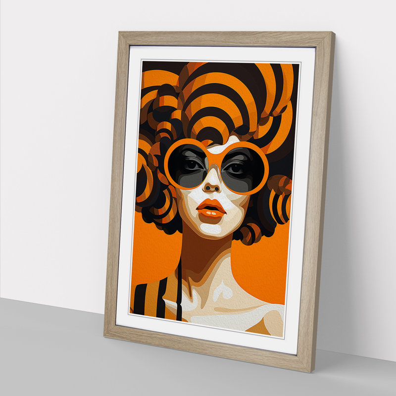 Woman With Curls Op - Single Picture Frame Print on Wood, Oak, 34cm H x 25cm W x 2cm D