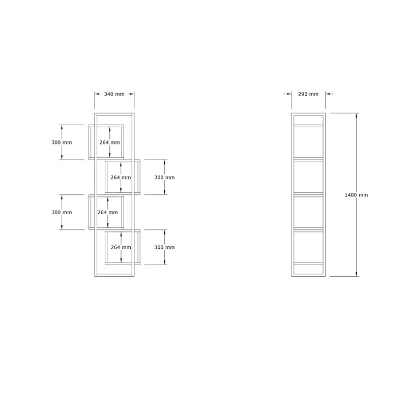 Bibliothèque géométrique H 55,1 "x l 13,4", Blanc / noir