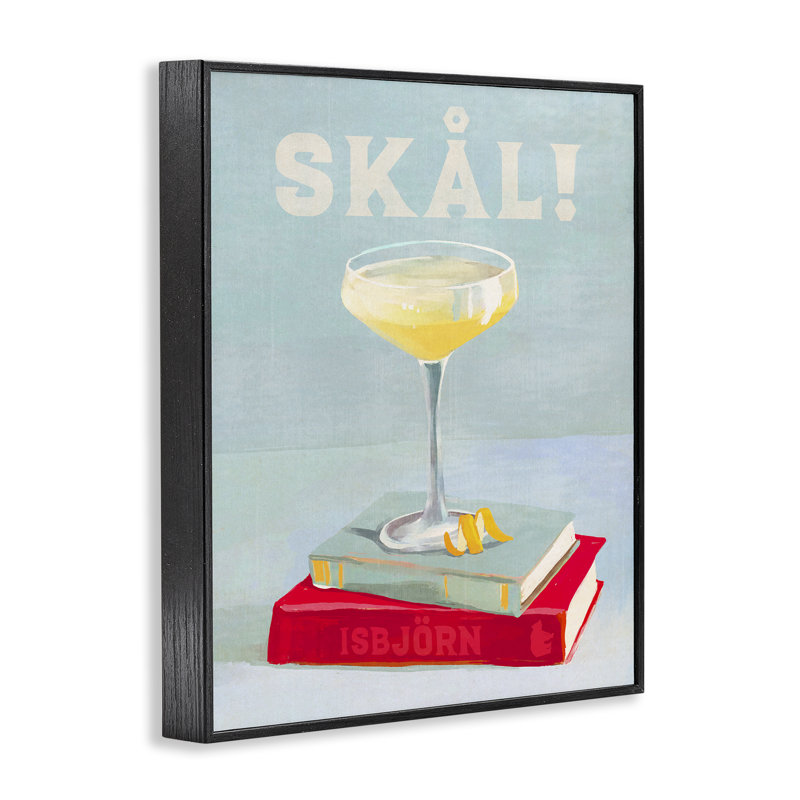 «Skal Cocktail & Bookstack», estampe numérique encadrée par The Whiskey Ginger bk-080, Giclée encadrée noir minuit