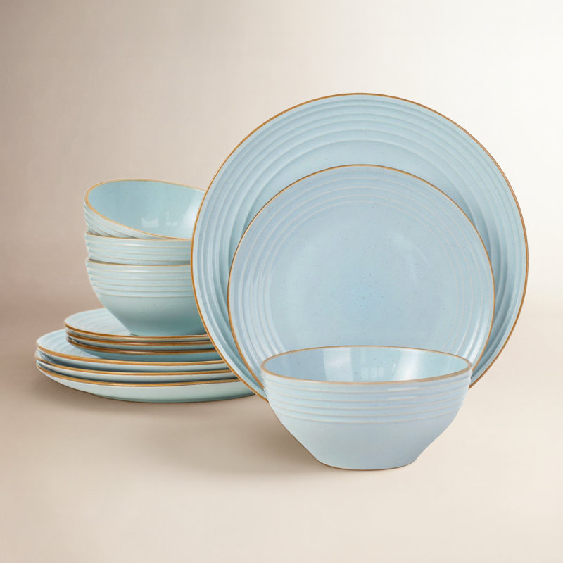 Service de vaisselle 12 pièces Granduca, ensembles de vaisselle pour 4, Bleu clair
