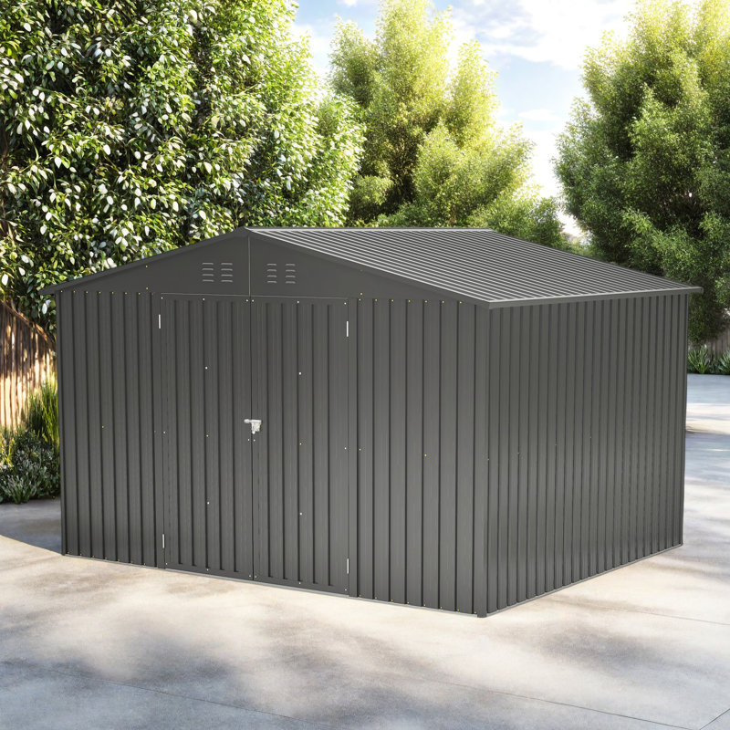 Remise de rangement extérieure en métal, remise à outils de jardin toutes saisons avec portes doubles verrouillables, parfaite pour la cour, le patio ou la pelouse - Noir