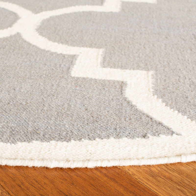 Rodgers Hand Woven Flat Weave Wool/Cotton Geometric Rug in Ivory/Gray, Round 6'