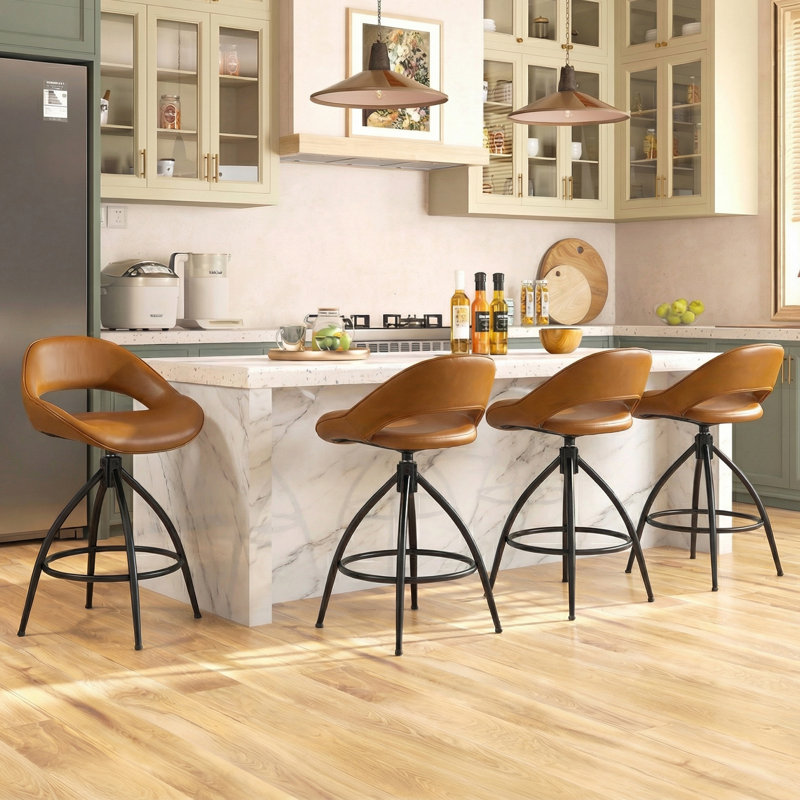 Swivel Upholstered Counter Stool with Metal Frame