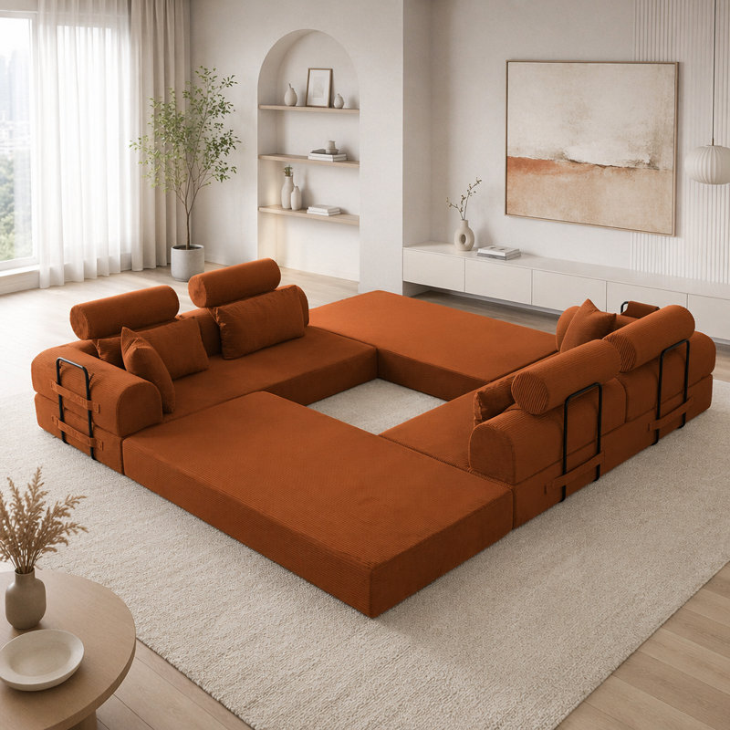 L shape Modular Sectional Sofa, Orange