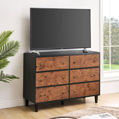 Commode 6 tiroirs peu encombrante, commode moderne en bois pour chambre à coucher, salon, couloir - poignées en métal, rangement, finition chêne naturel, coffre robuste à 6 tiroirs