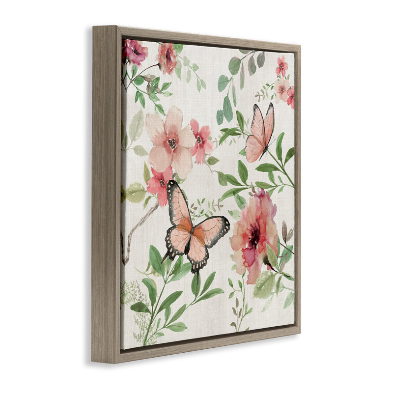 Fleurs de campagne champêtre dans un cadre flottant rose, design par Nan, H 25 po x l 25 po, Cadre flottant orme Montalcino