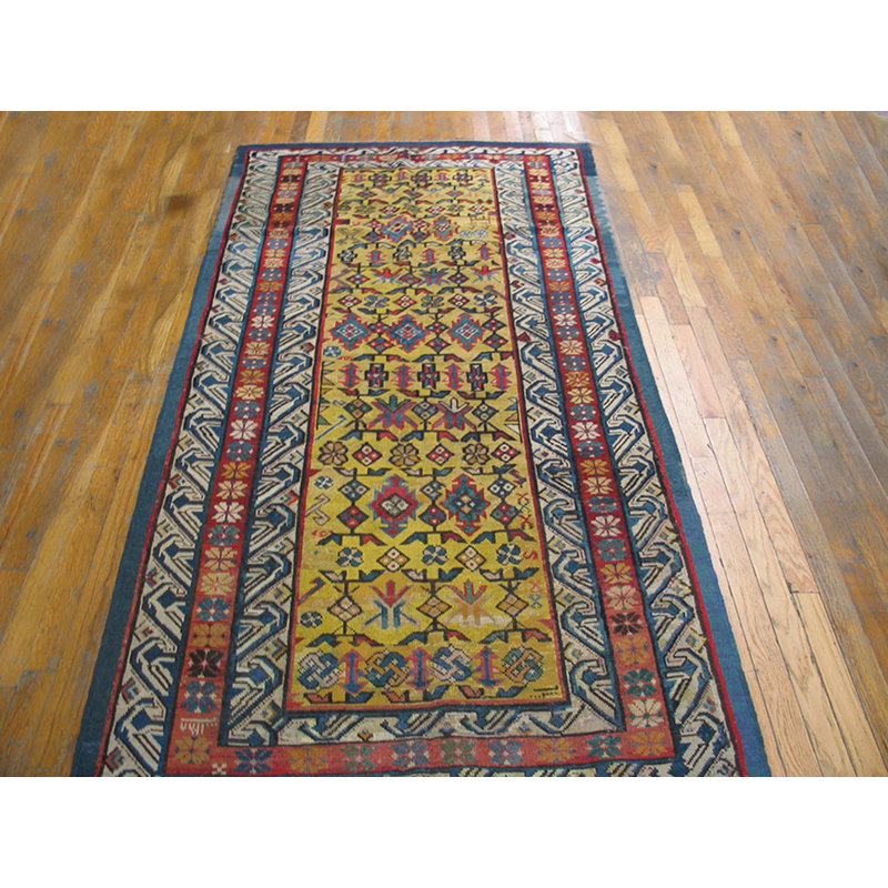 Small Tribal Geometric Antique Yellow Gold Color Caucasian Seychour Wool Pile Rug