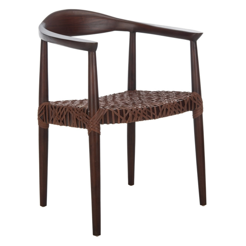 Fauteuil d'appoint en cuir Gofried, Cuir brun, Noyer