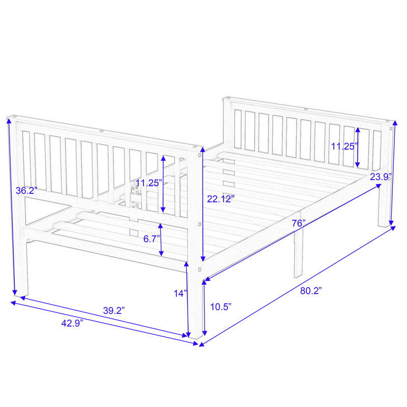 Lit simple en bois avec tête de lit et pied de lit Beton, Chêne