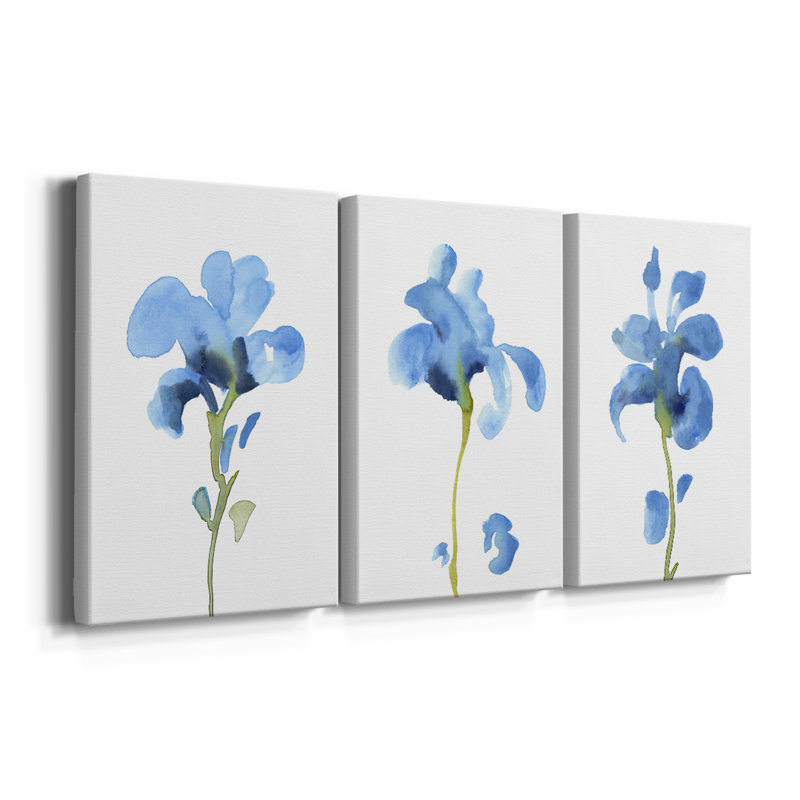 Striking Blue Iris I - Toile tendue sur mesure avec châssis - 3 pièces