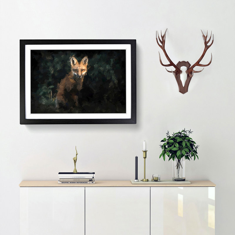 Portrait of a Fox in Abstract - Picture Frame Painting Print, Black, 60cm H x 91cm W x 2cm D