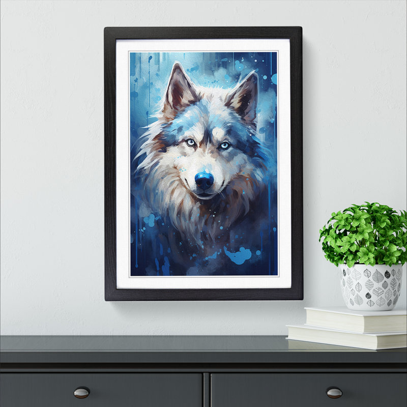 Husky Tachisme - Single Picture Frame Print on Wood, 46cm H x 34cm W x 2cm D, Black 