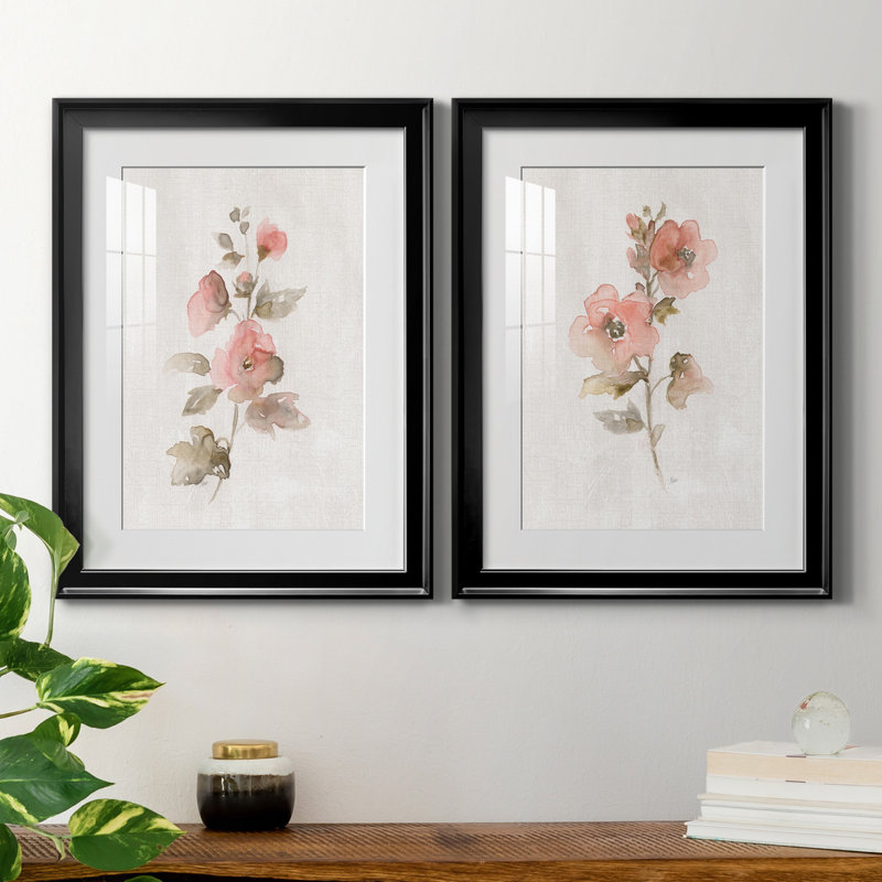 «Blush Sweetly I», ensemble de 2 reproductions d'art, H 22,5 po x l 61 po x P 1,5 po, Papier encadré noir, Blanc