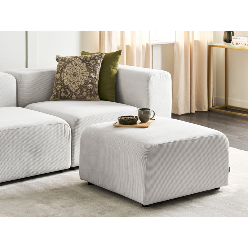 Archille 75cm Wide Square Solid Colour Cube Ottoman, White Corduroy