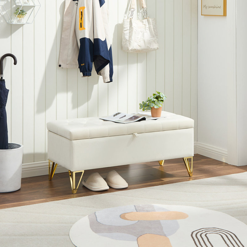 Banc rembourré en tissu avec 4 pieds, Beige