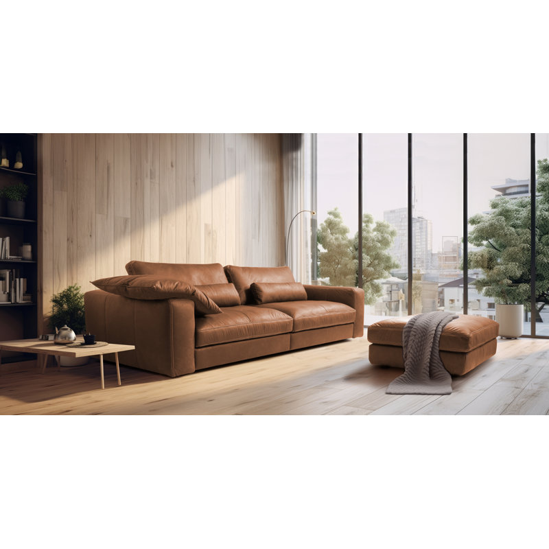 Parven 4 Seater Genuine Leather Sofa, Brown/Tan